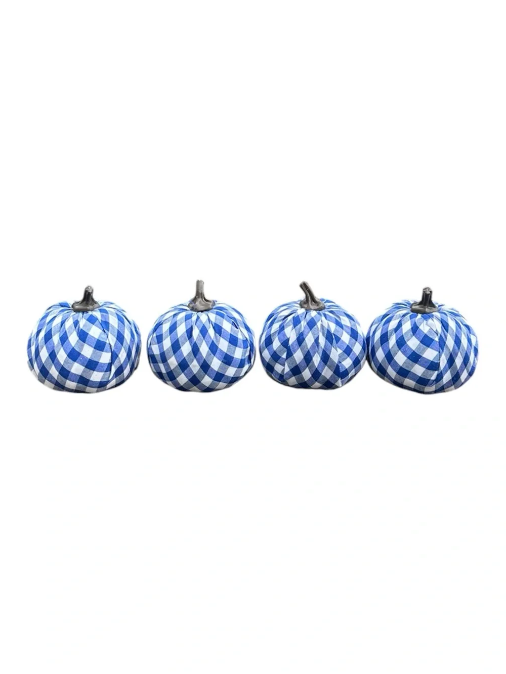 Blue Gingham Fabric Pumpkin Décor - Set of 4